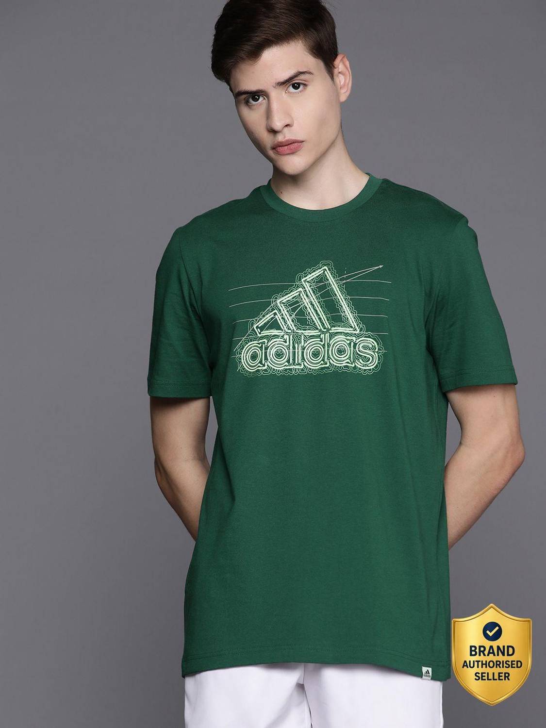 ADIDAS Printed Men Crew Neck Green T-Shirt