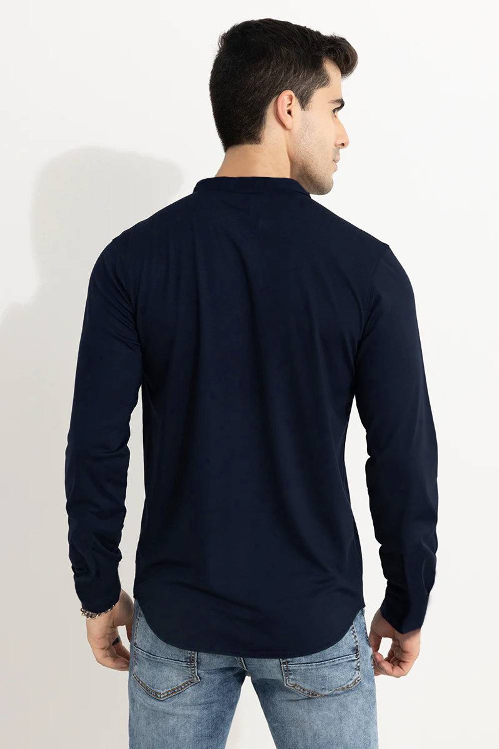 Try Men Solid Casual Blue, Black Shirt - Image 3