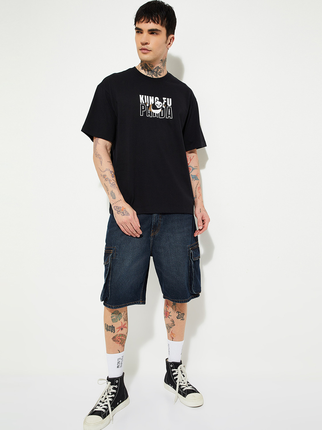 Image of MAX Printed Men Round Neck Black T-Shirt