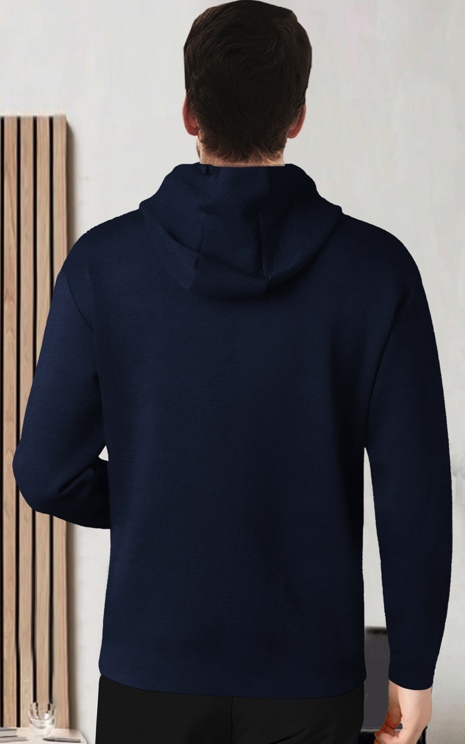 Image of BLIVE Printed Men Hooded Neck Navy Blue T-Shirt