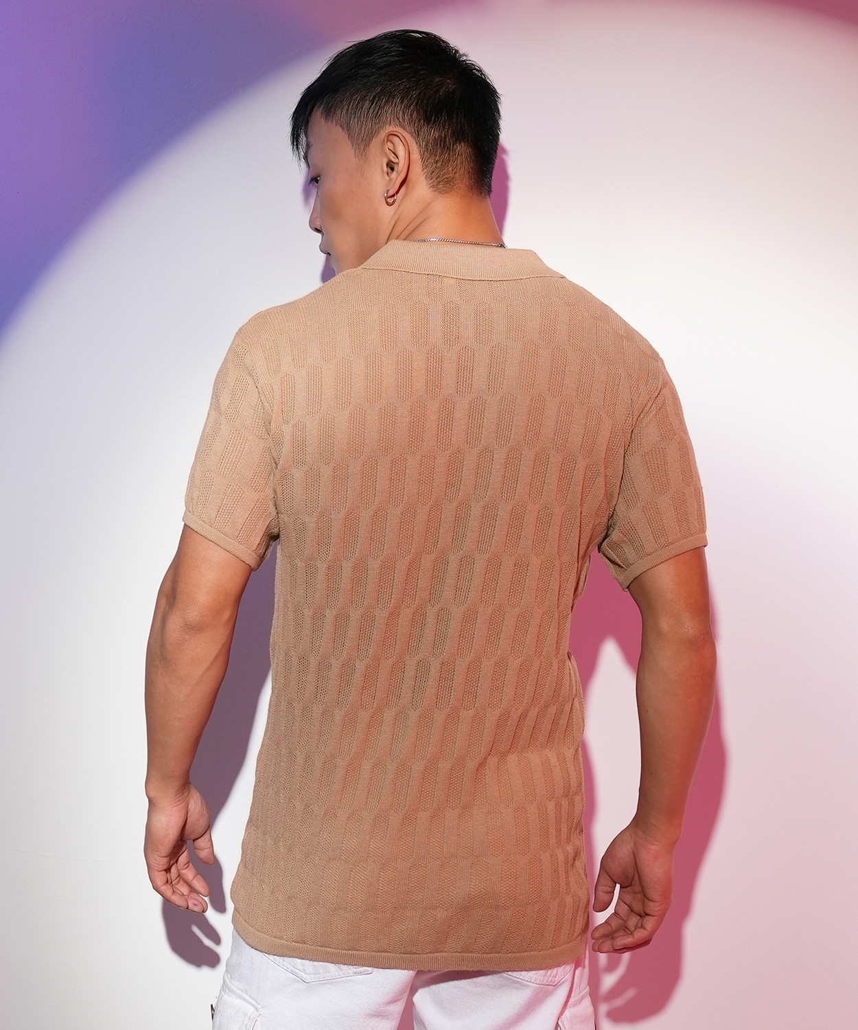 Image of CAHOOT Self Design Men Polo Neck Brown T-Shirt