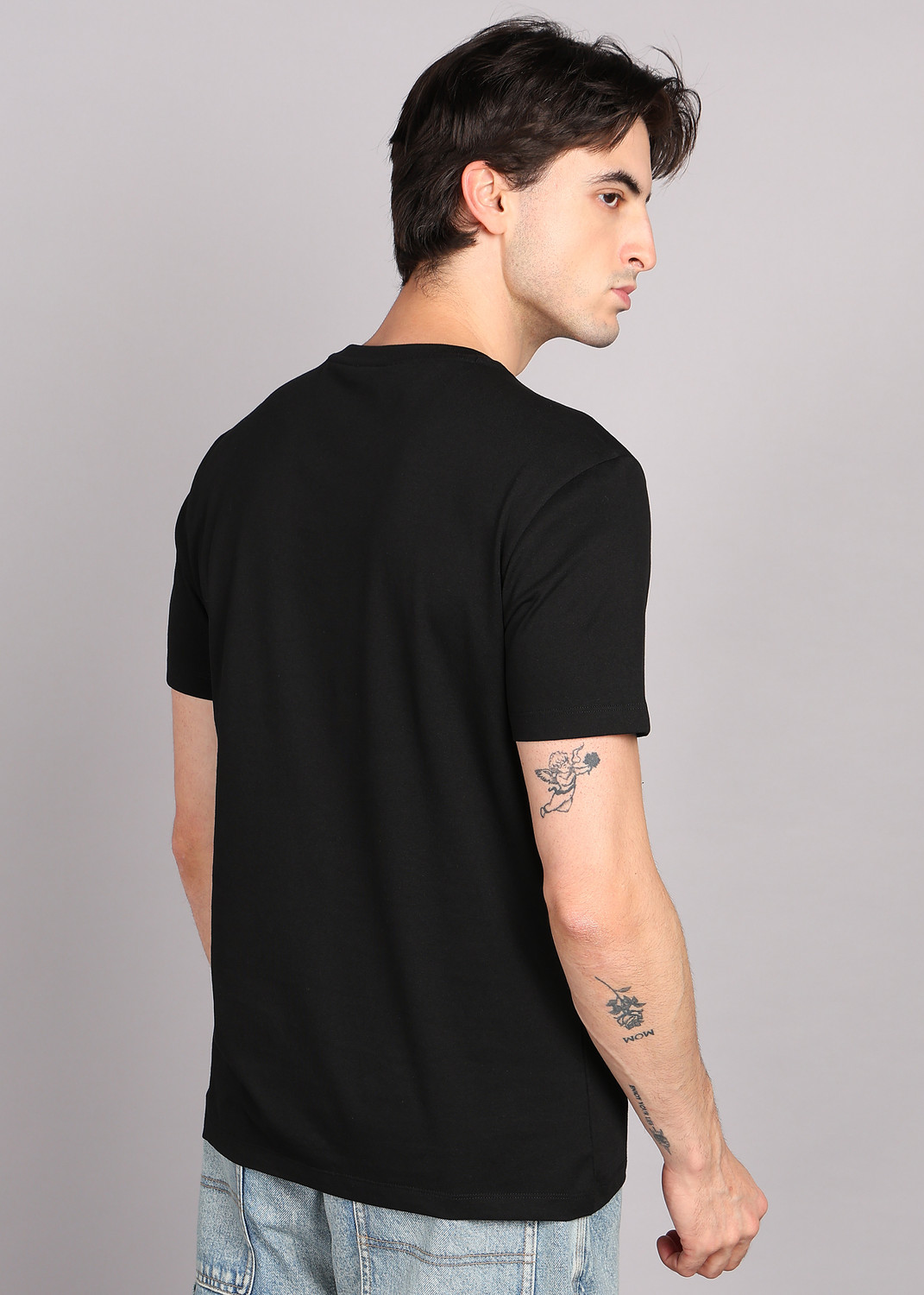 Image of United Colors of Benetton Printed Men Round Neck Black T-Shirt