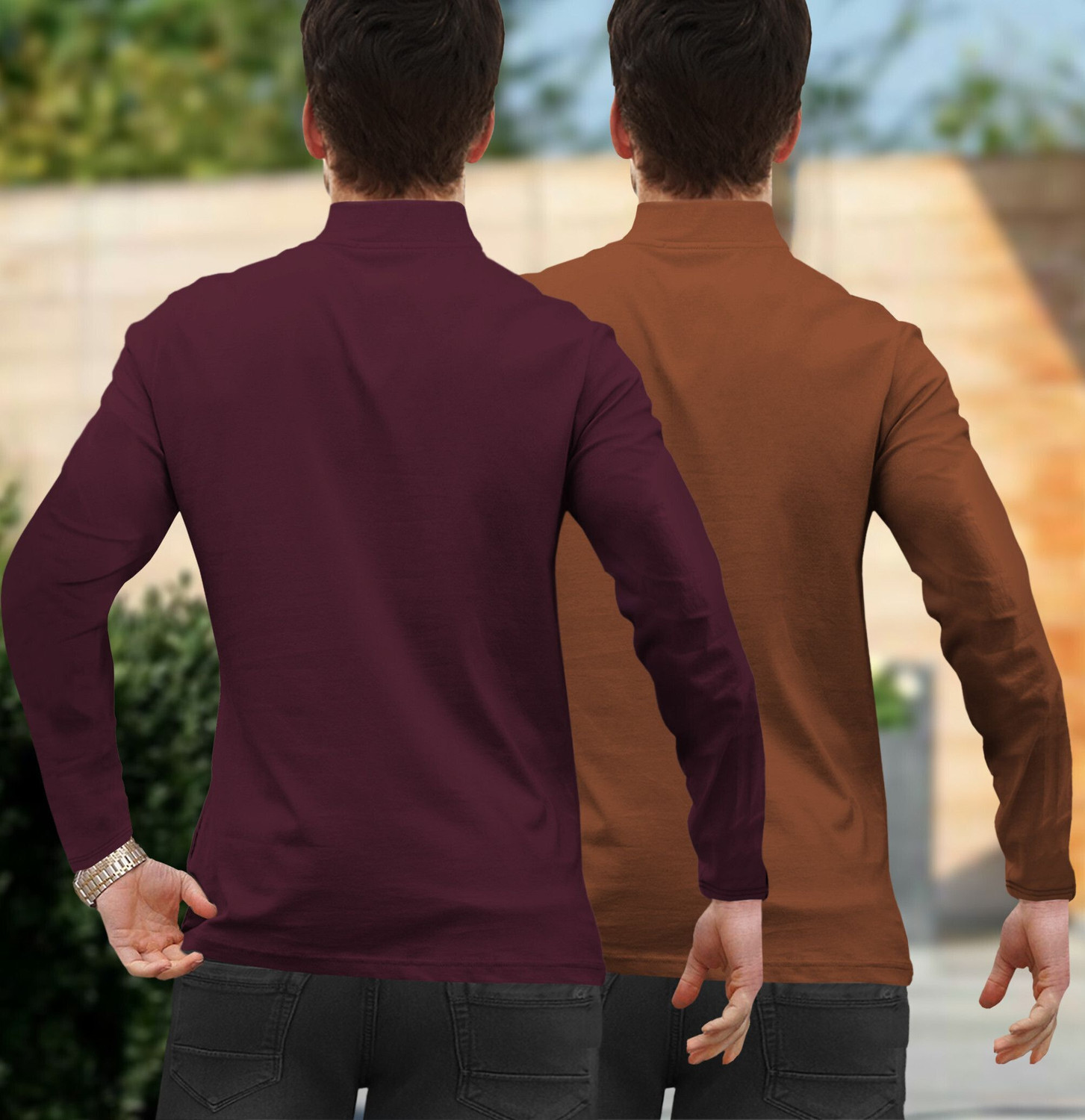 Image of TRIPR Printed Men Henley Neck Brown, Maroon T-Shirt