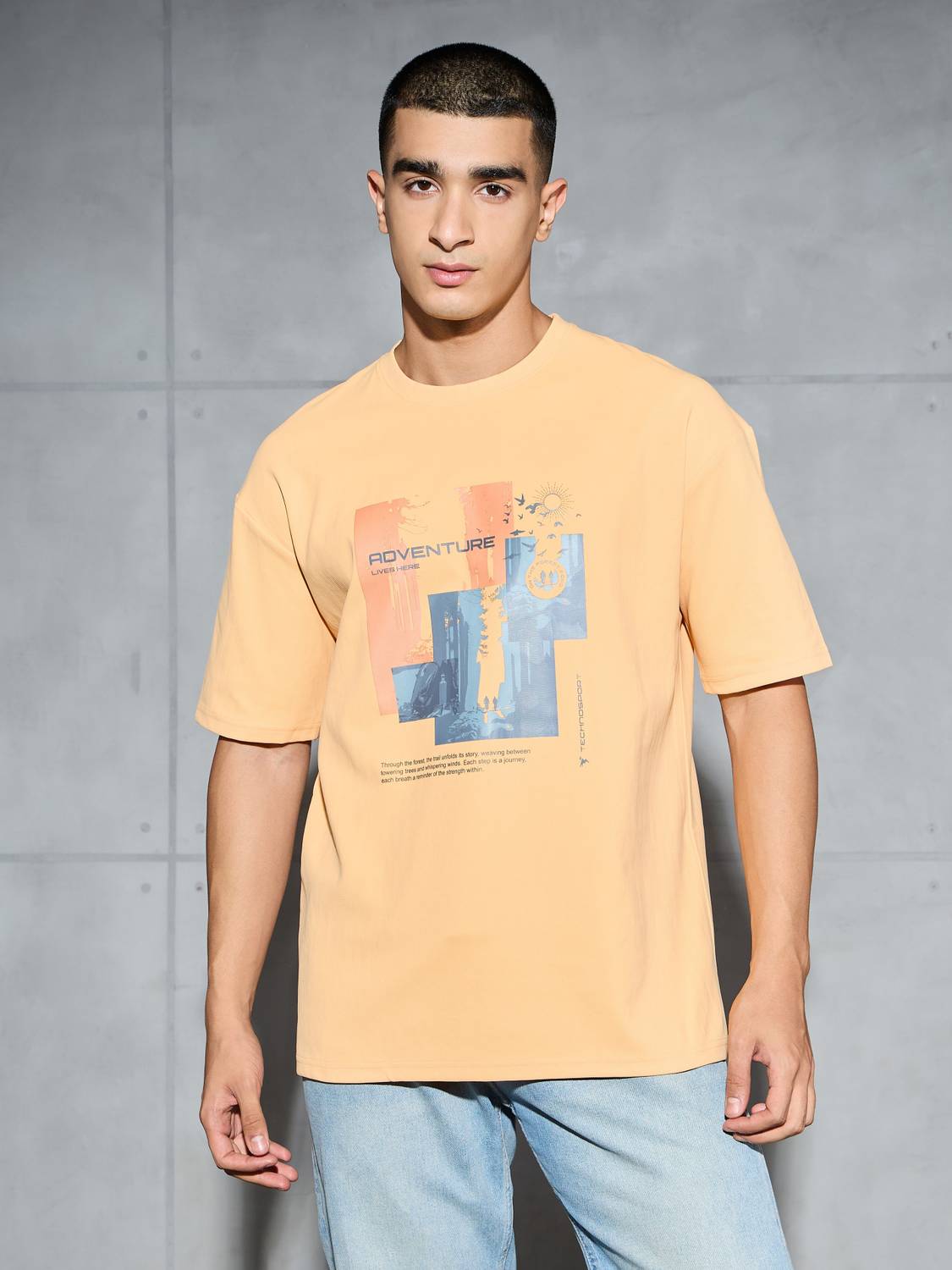 TECHNOSPORT Graphic Print Men Crew Neck Yellow T-Shirt - Buy