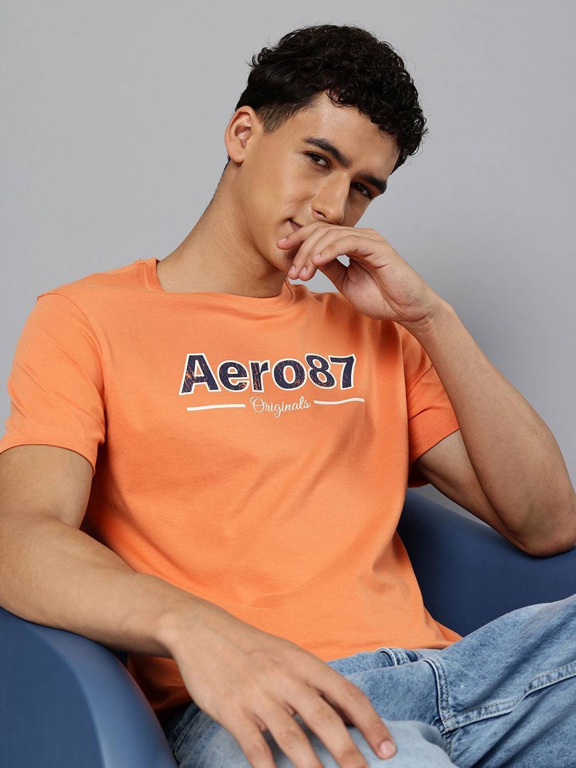 AEROPOSTALE Printed Men Round Neck Orange T-Shirt