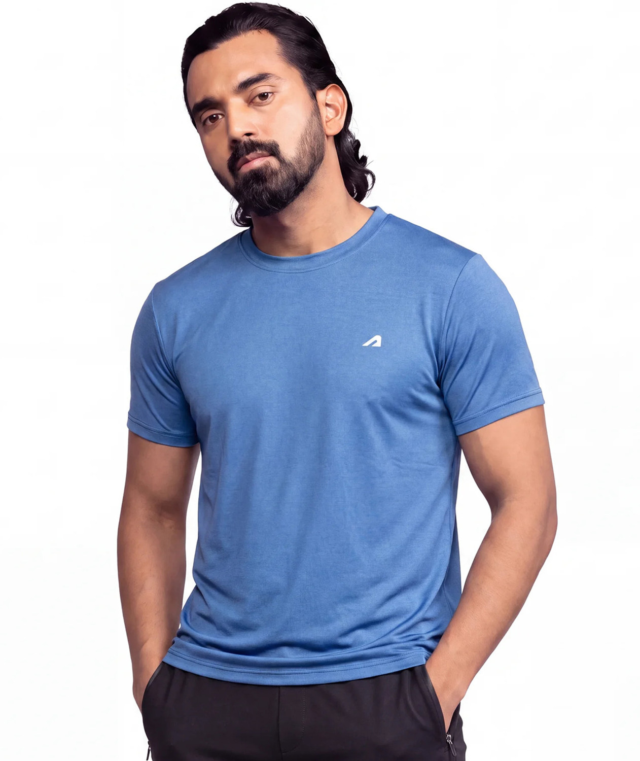 Image of BOLDFIT Solid Men Round Neck Blue T-Shirt