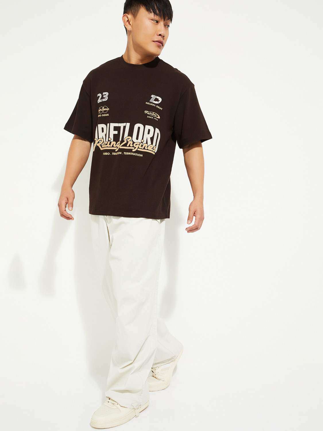 Image of MAX Printed Men Round Neck Brown T-Shirt