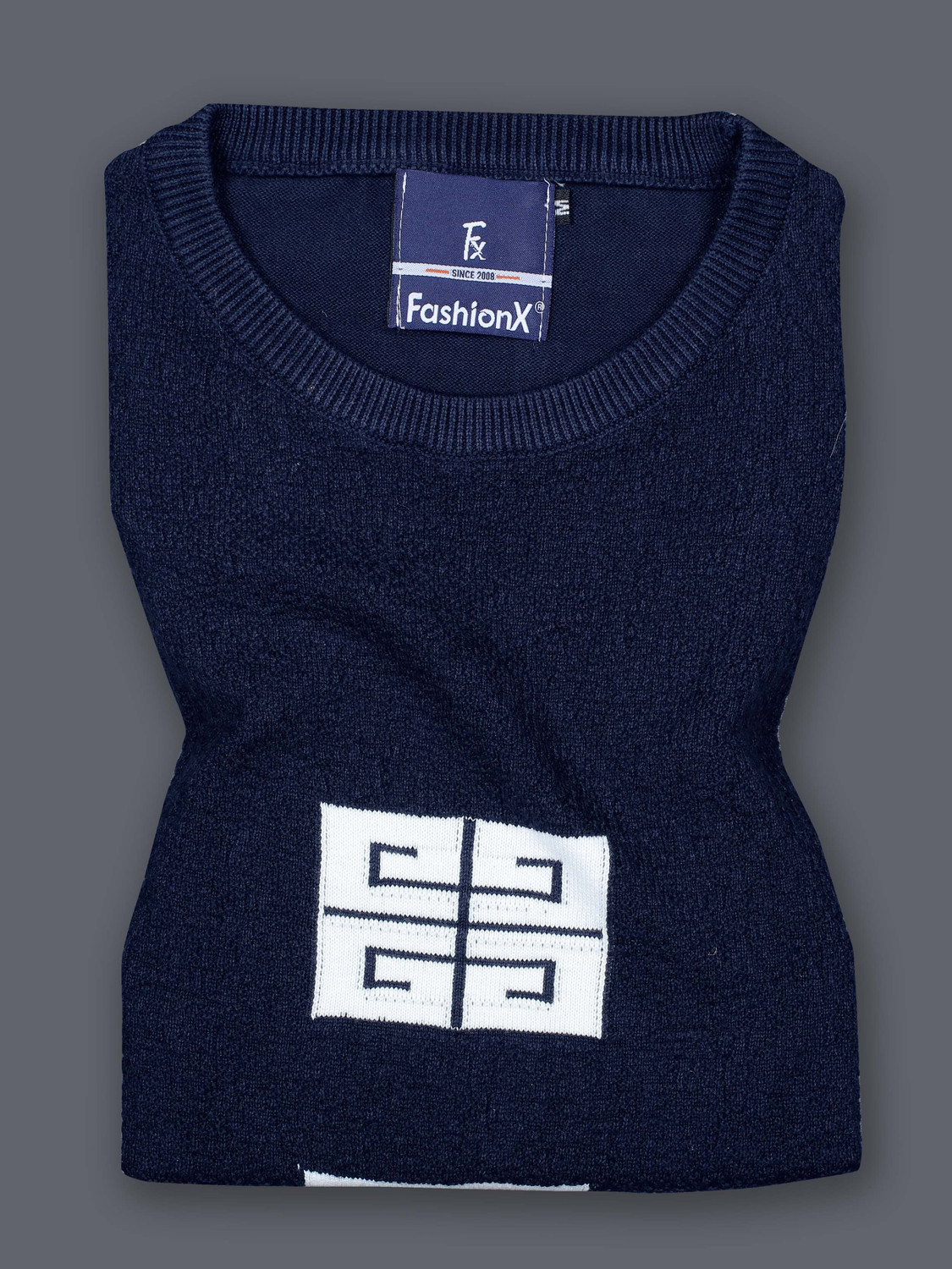 Image of fashionx Printed Men Round Neck Blue T-Shirt