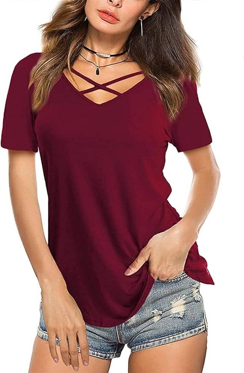 Baeship Solid Women V Neck Reversible Maroon T-Shirt