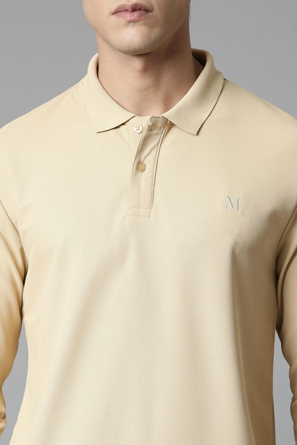 Image of MaxzoneEcommerce Solid Men Polo Neck Beige T-Shirt