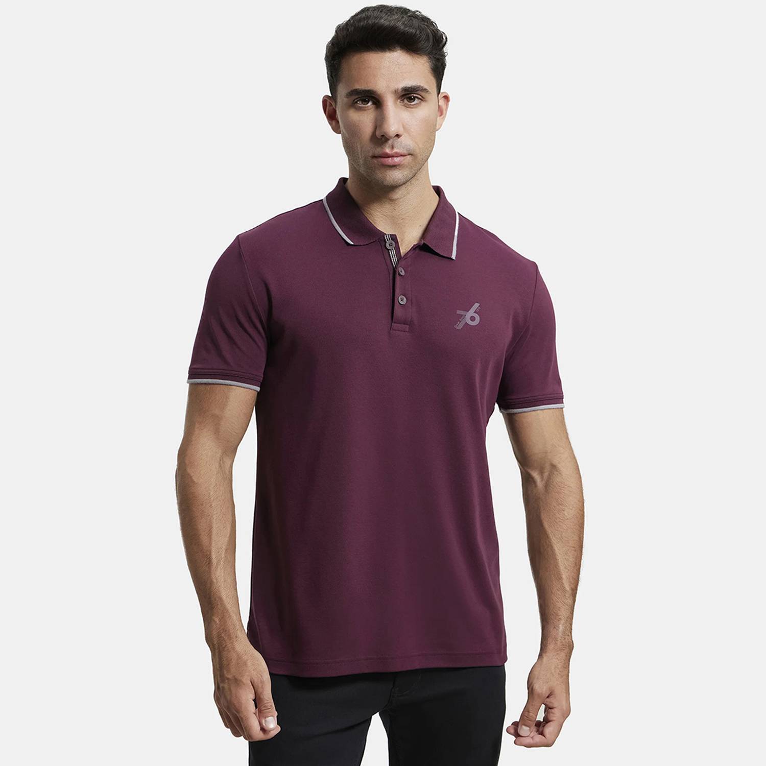 JOCKEY 3911 Men Solid Polo Neck Cotton Blend Purple T-Shirt
