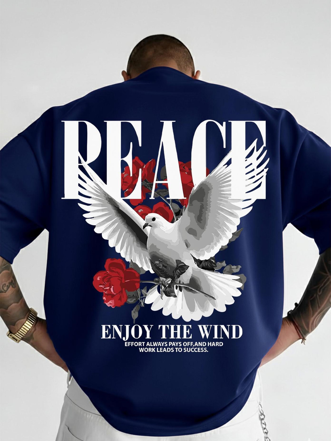 Image of AUSK Printed Men Round Neck Blue, White T-Shirt