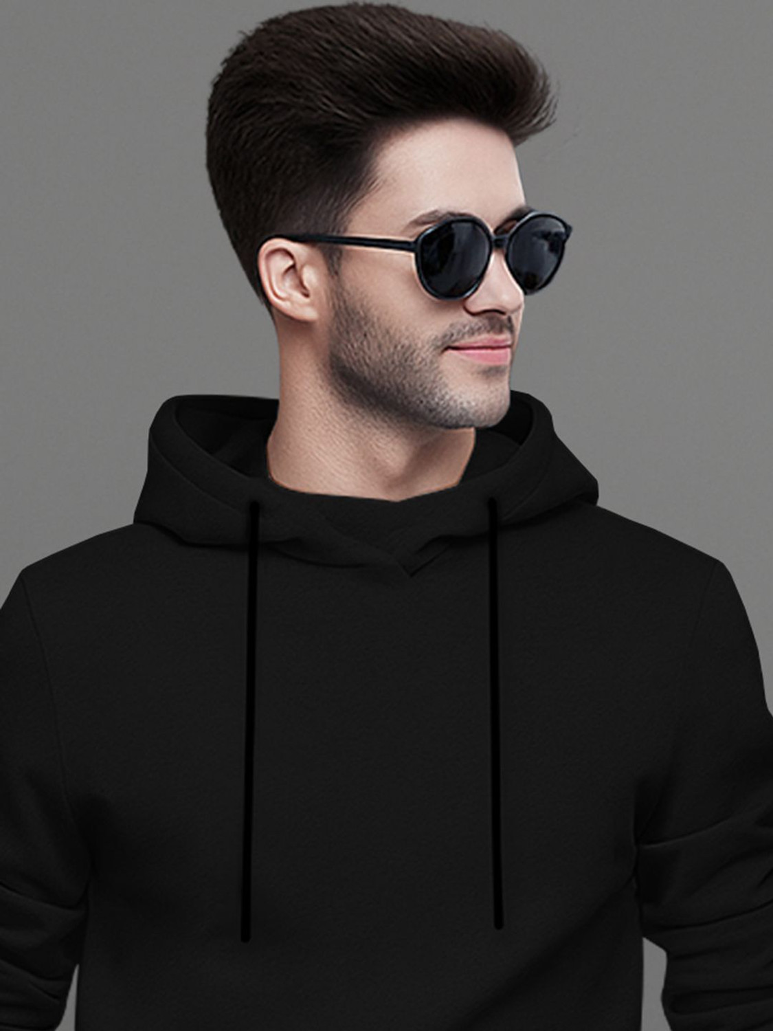 Image of BLIVE Solid Men Hooded Neck Black T-Shirt