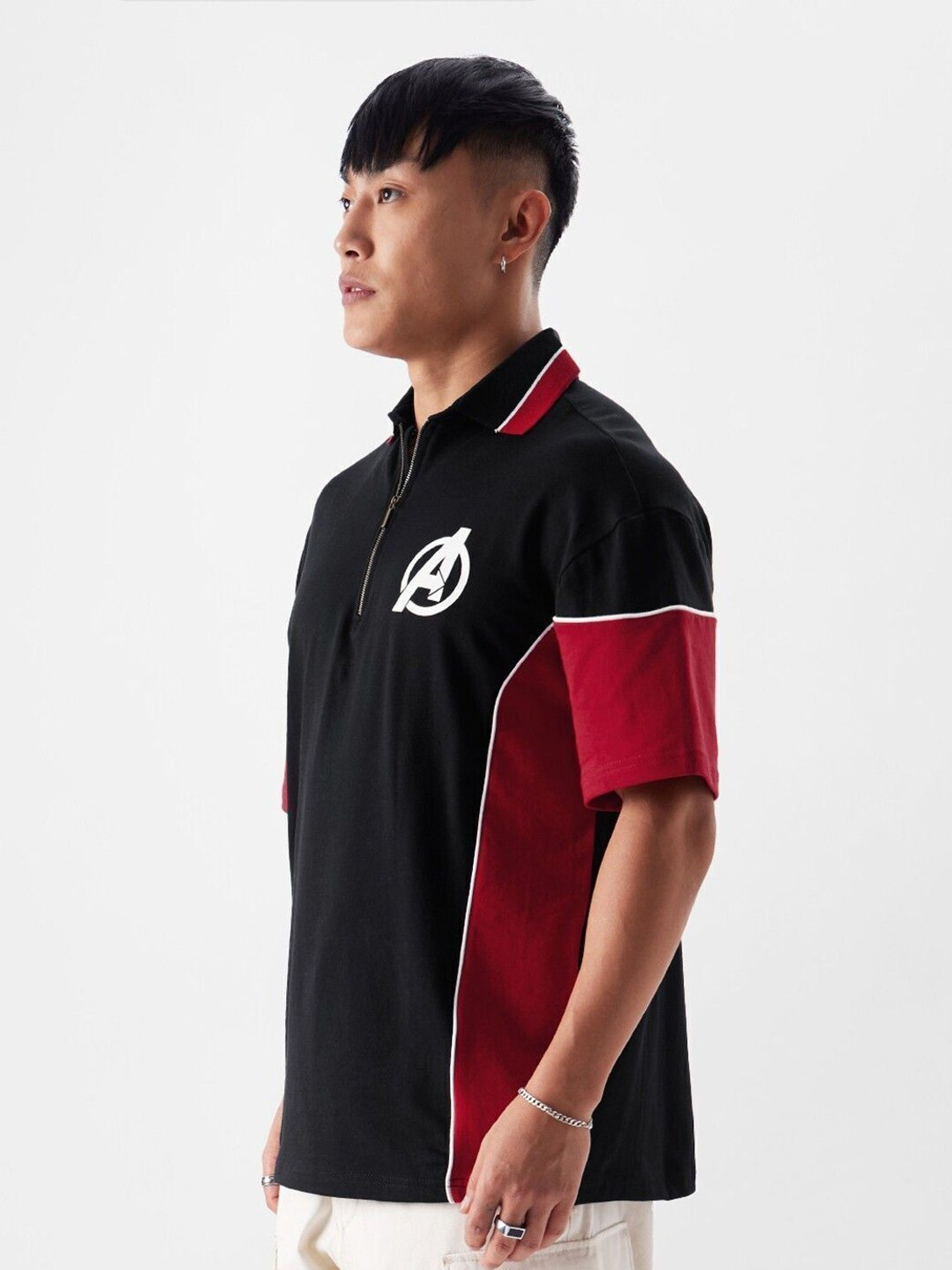 Image of Dattebayo Printed, Colorblock Men Polo Neck Black, Red T-Shirt