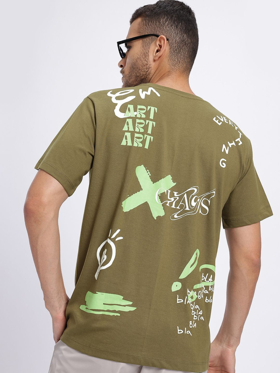 Image of Glitchez Printed Men Round Neck Green T-Shirt