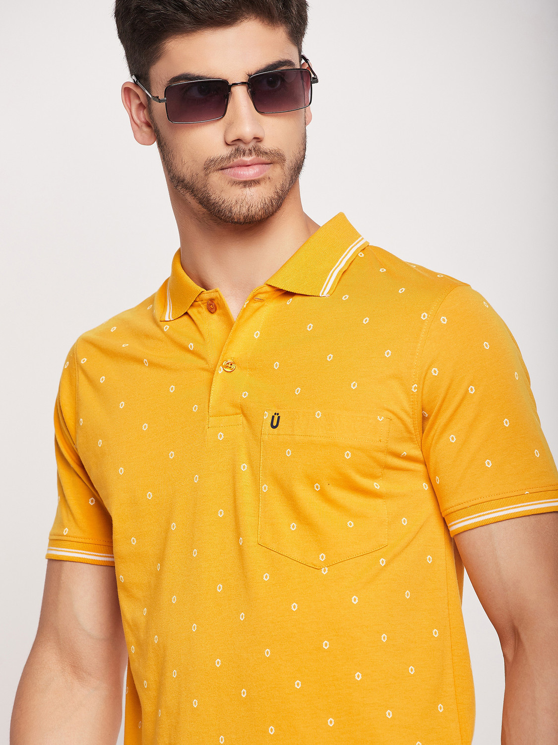 Image of UNIBERRY Printed Men Polo Neck Yellow T-Shirt