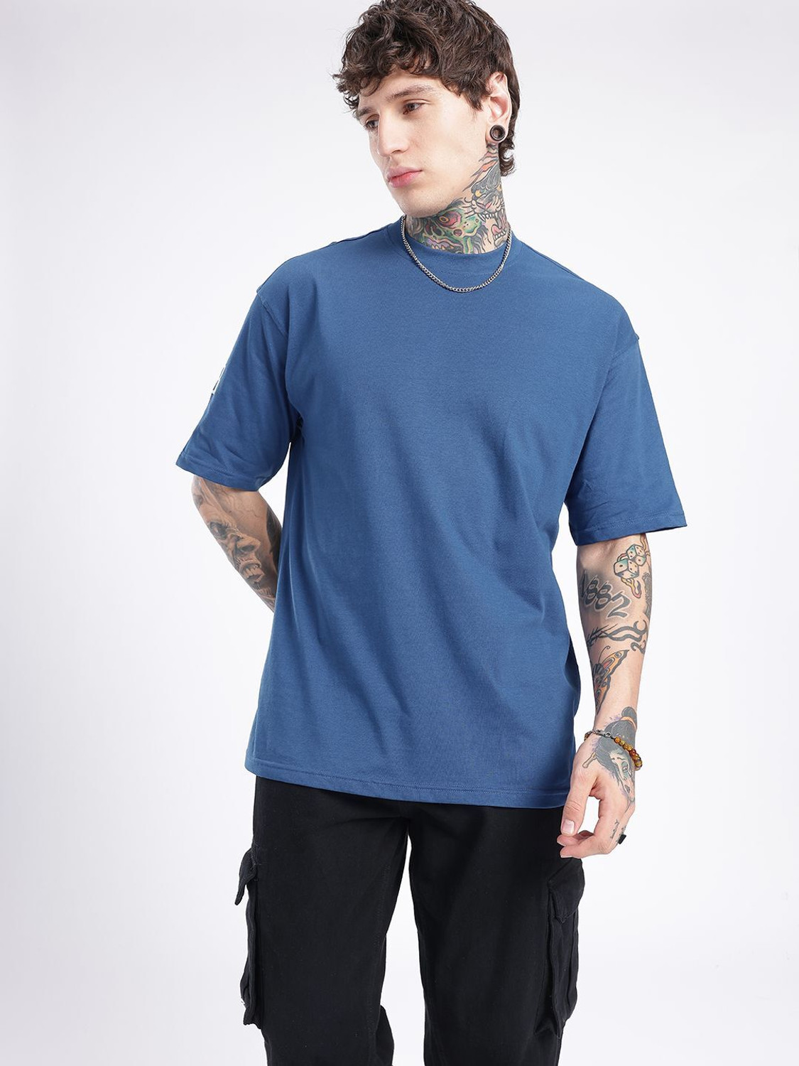Image of Glitchez Printed Men Round Neck Blue T-Shirt