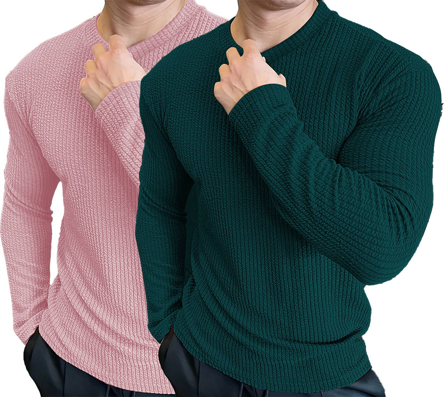KAJARU Pack of 2 Men Self Design Round Neck Polyester Dark Green,