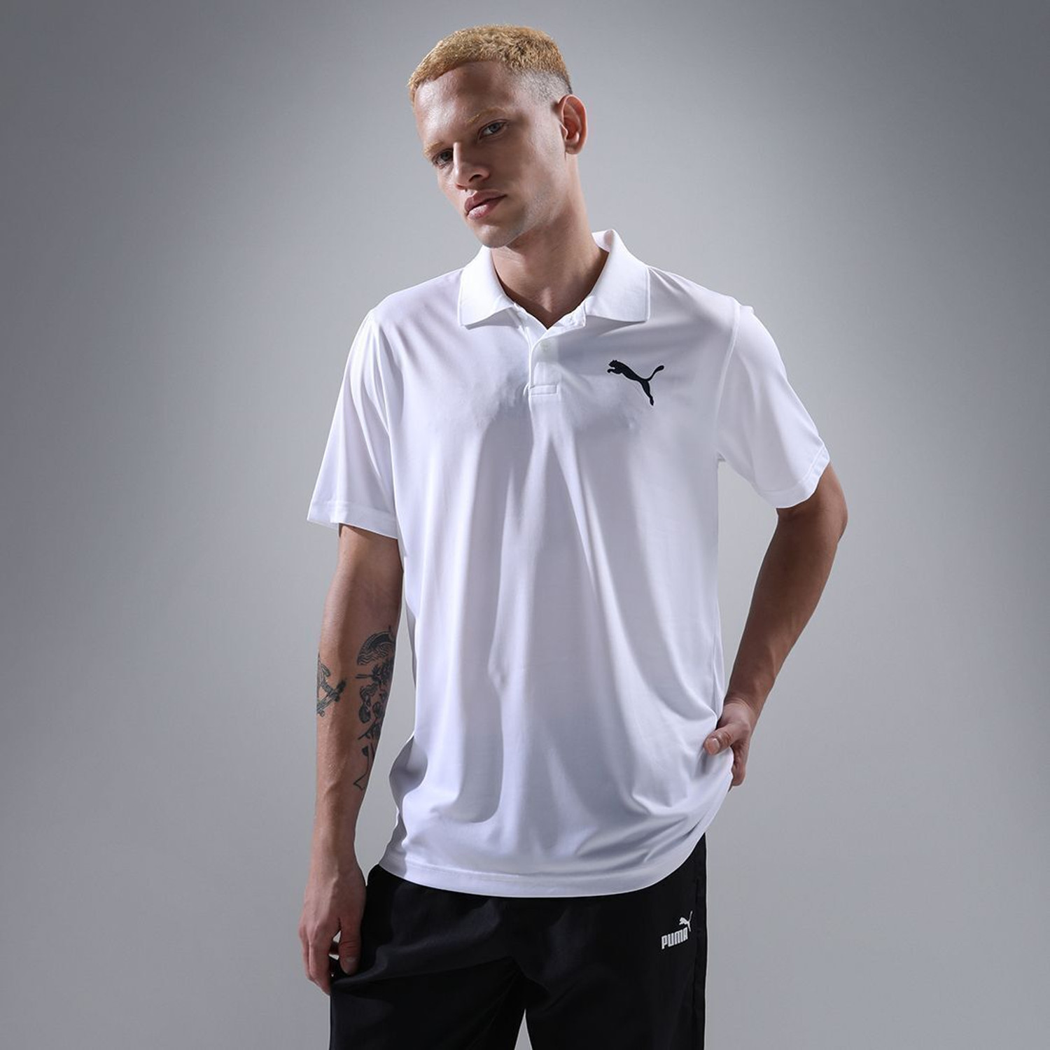 Image of PUMA Solid Men Polo Neck White T-Shirt