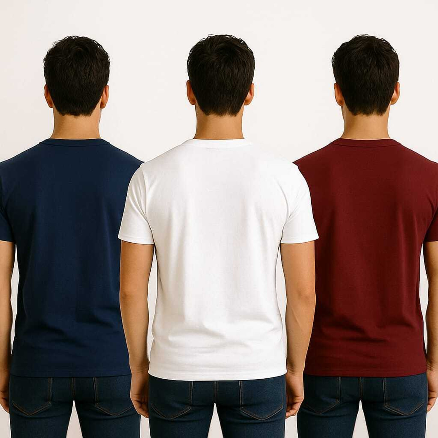 Image of WHITE ROSE Pack of 3 Men Printed Round Neck Polycotton Navy Blue, White, Maroon T-Shirt