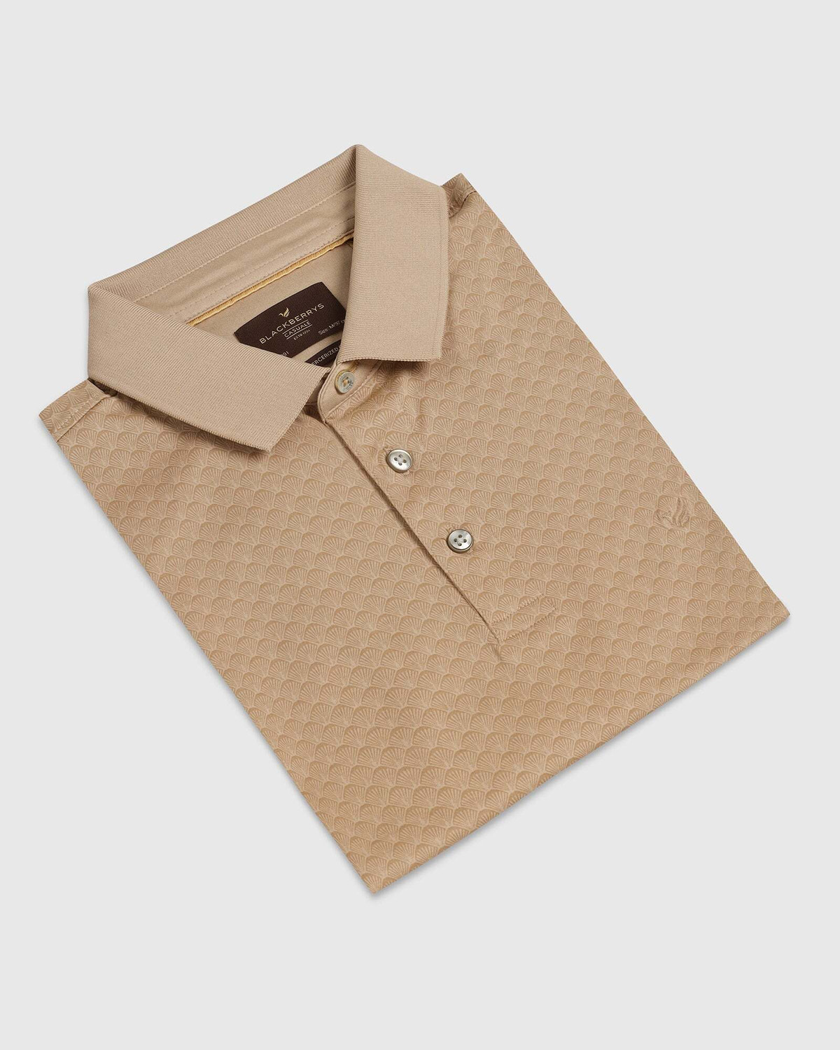 Image of Blackberrys Self Design Men Polo Neck Beige T-Shirt