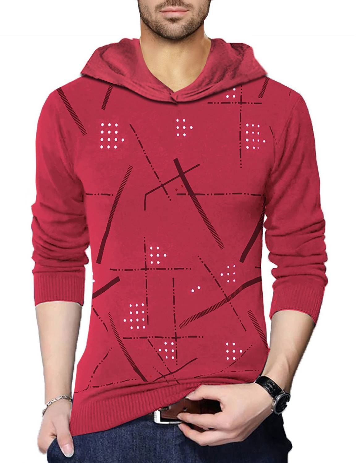 TRIPR Men Solid Mandarin Collar Cotton Blend Red T-Shirt