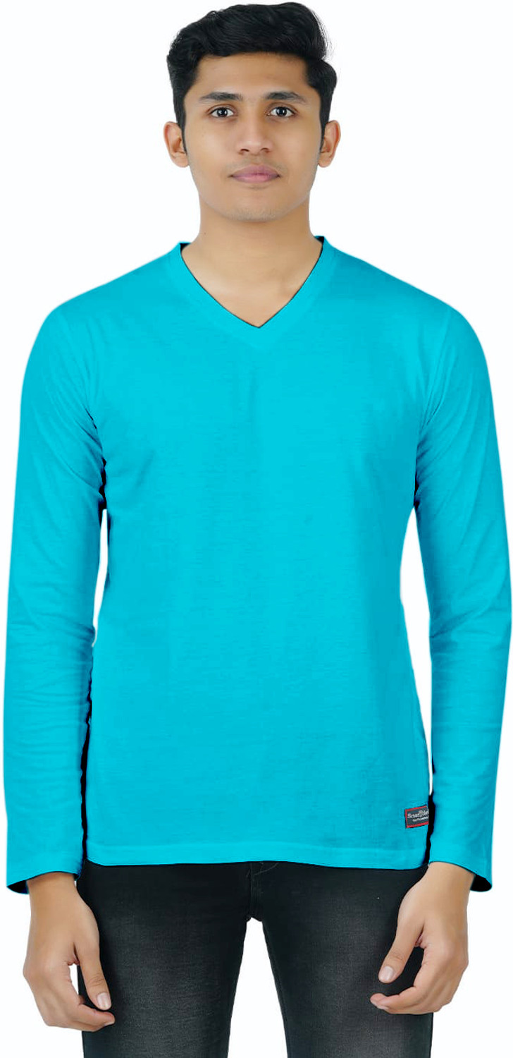 Image of Smart Colors Solid Men V Neck Blue T-Shirt