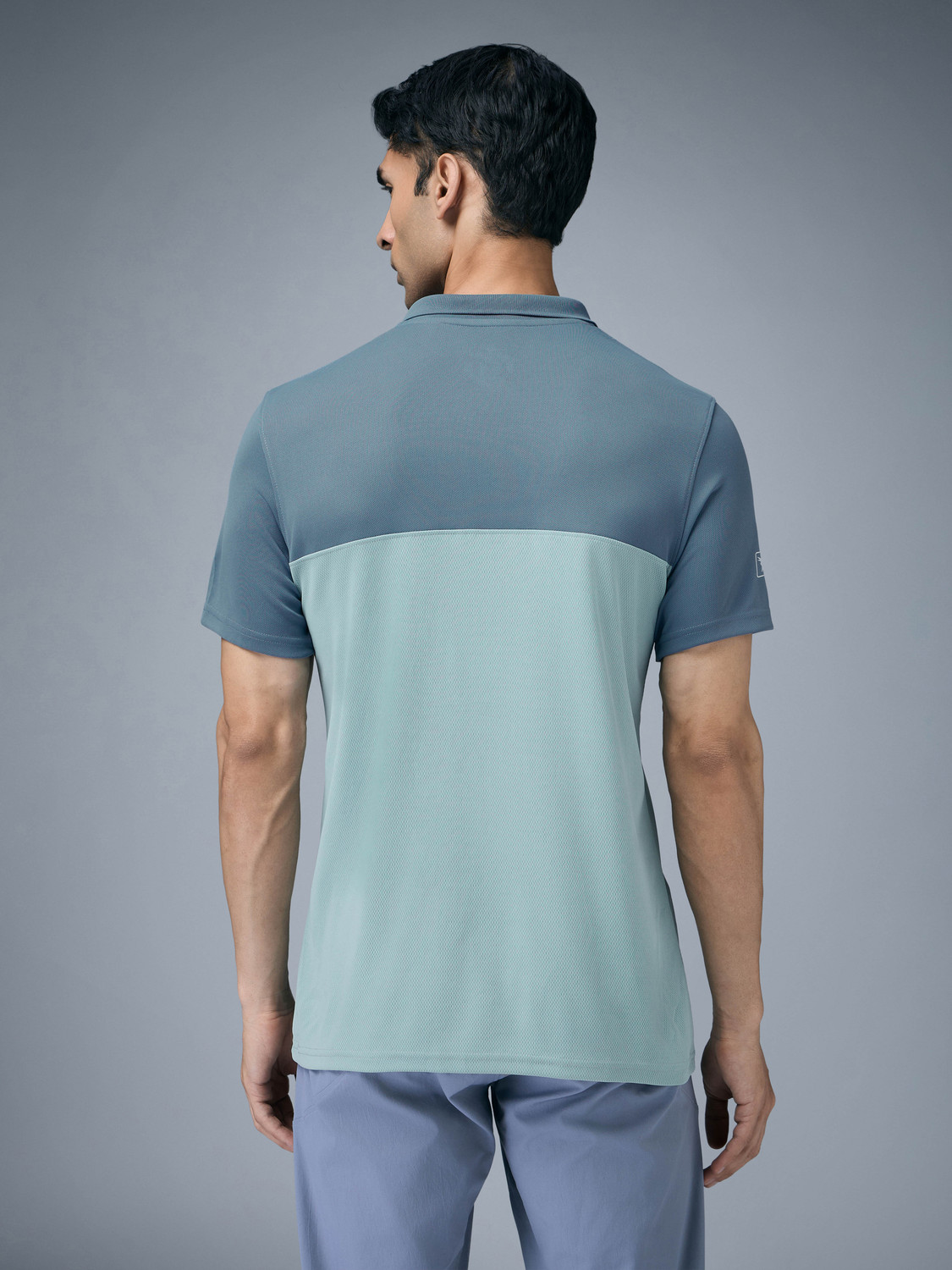 Image of TECHNOSPORT Colorblock Men Polo Neck Grey T-Shirt