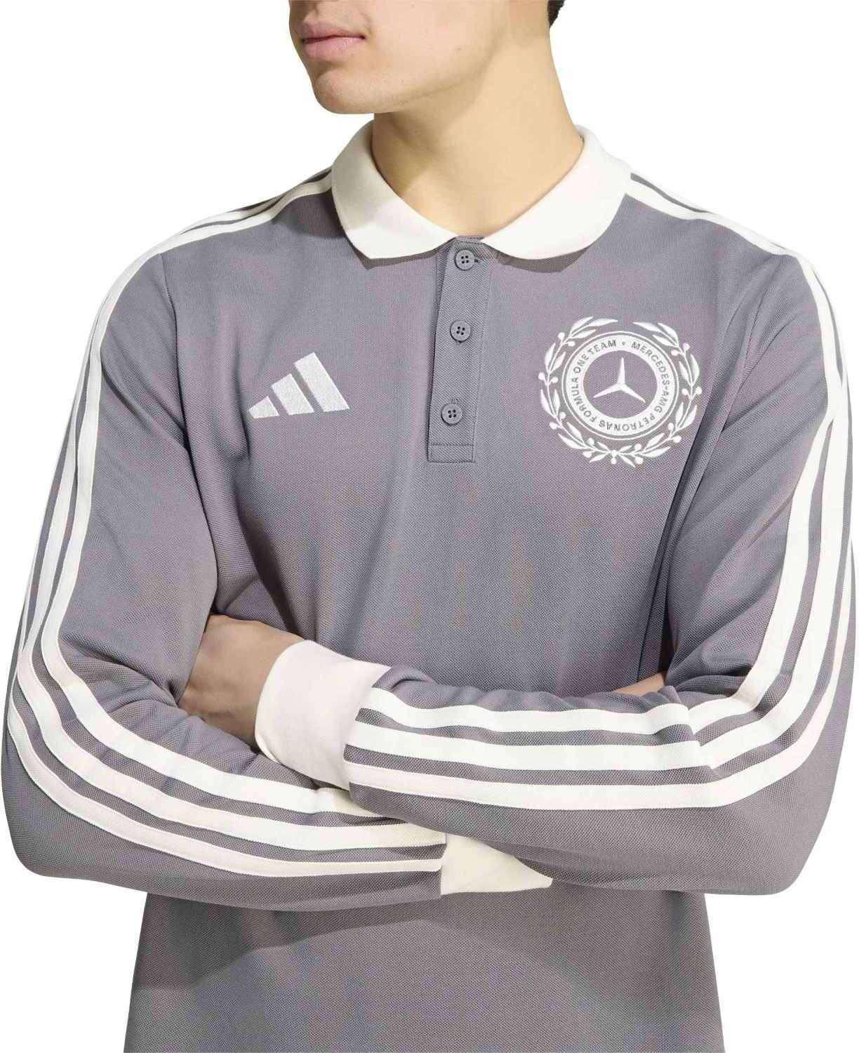 Image of ADIDAS Men Printed Polo Neck Cotton Blend Grey T-Shirt