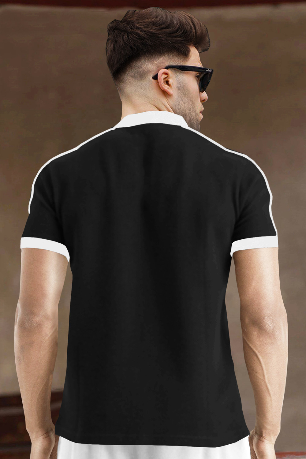 Image of TRIPR Solid Men Mandarin Collar Black, White T-Shirt