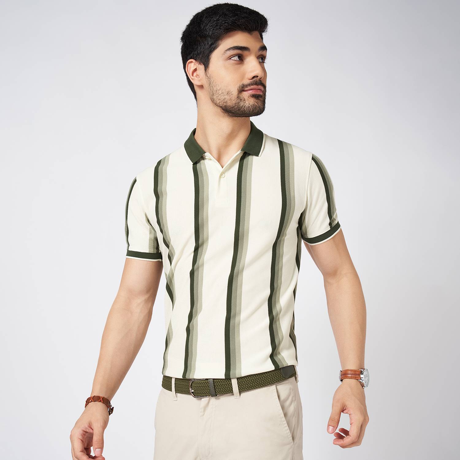 Byford by Pantaloons Tie & Dye Men Polo Neck White T-Shirt