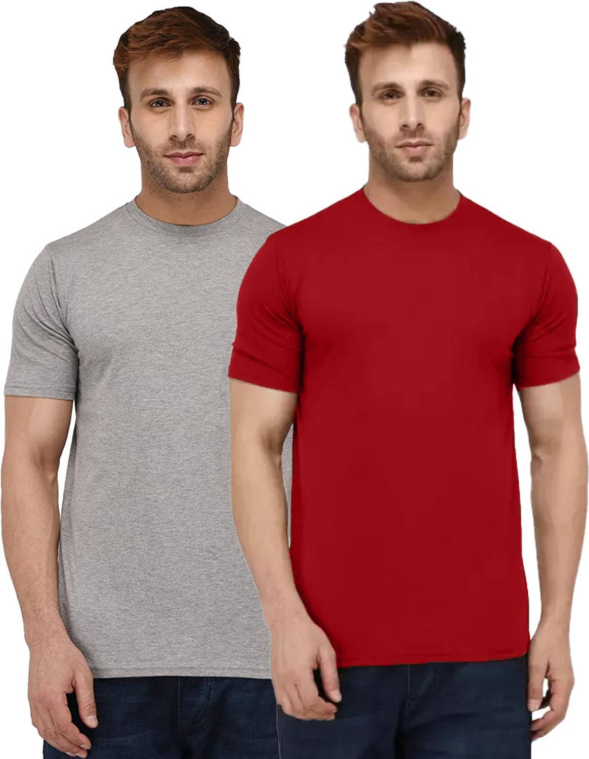 INKKR Pack of 2 Men Solid Round Neck Cotton Blend Multicolor T-Sh