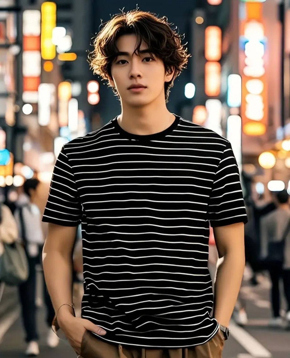 Image of Smart Colors Striped Men Round Neck Black T-Shirt