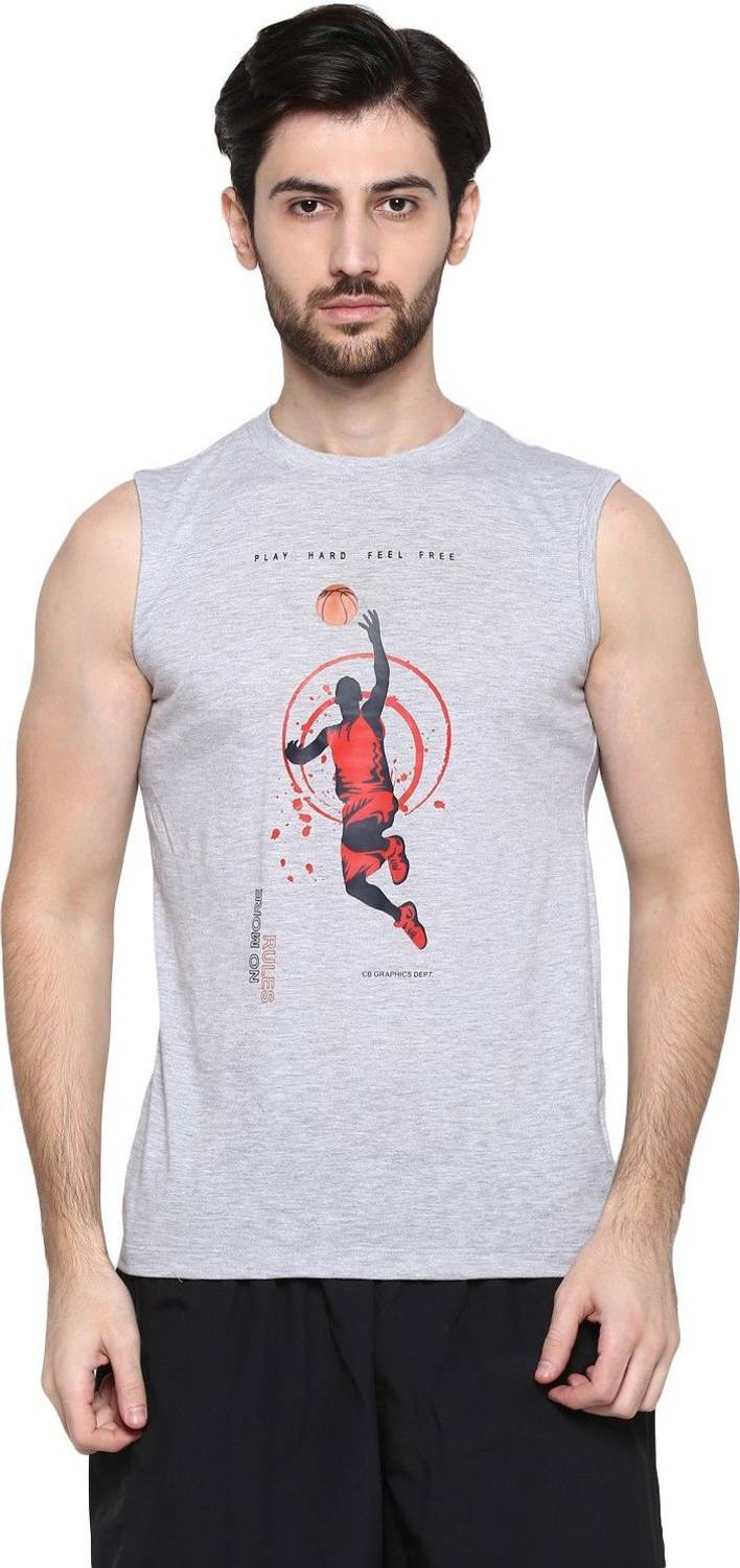 CANTABIL Printed Men Round Neck Grey T-Shirt