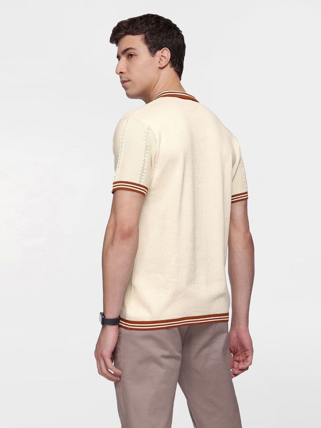 Image of French Connection Self Design Men Polo Neck White T-Shirt