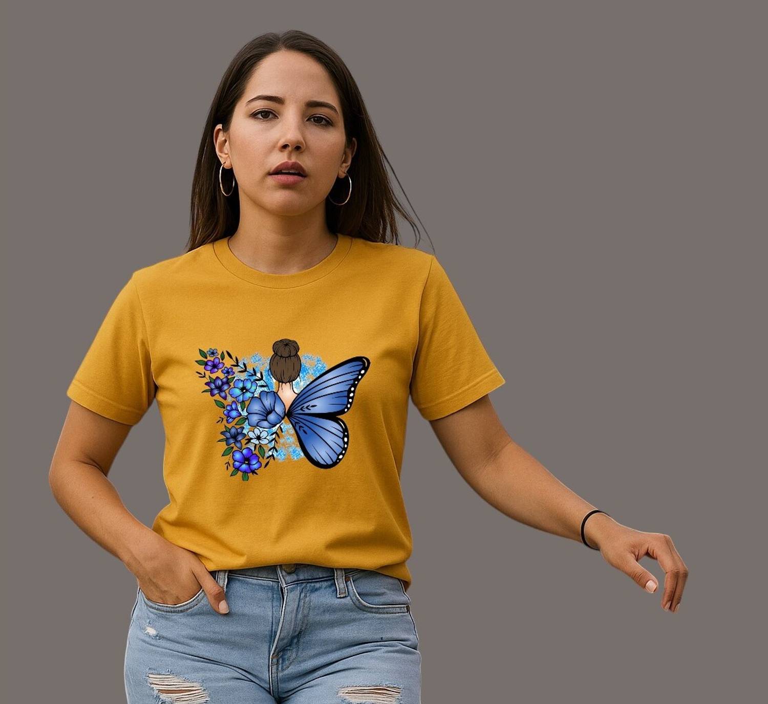 Attirea Printed Women Round Neck Yellow T-Shirt