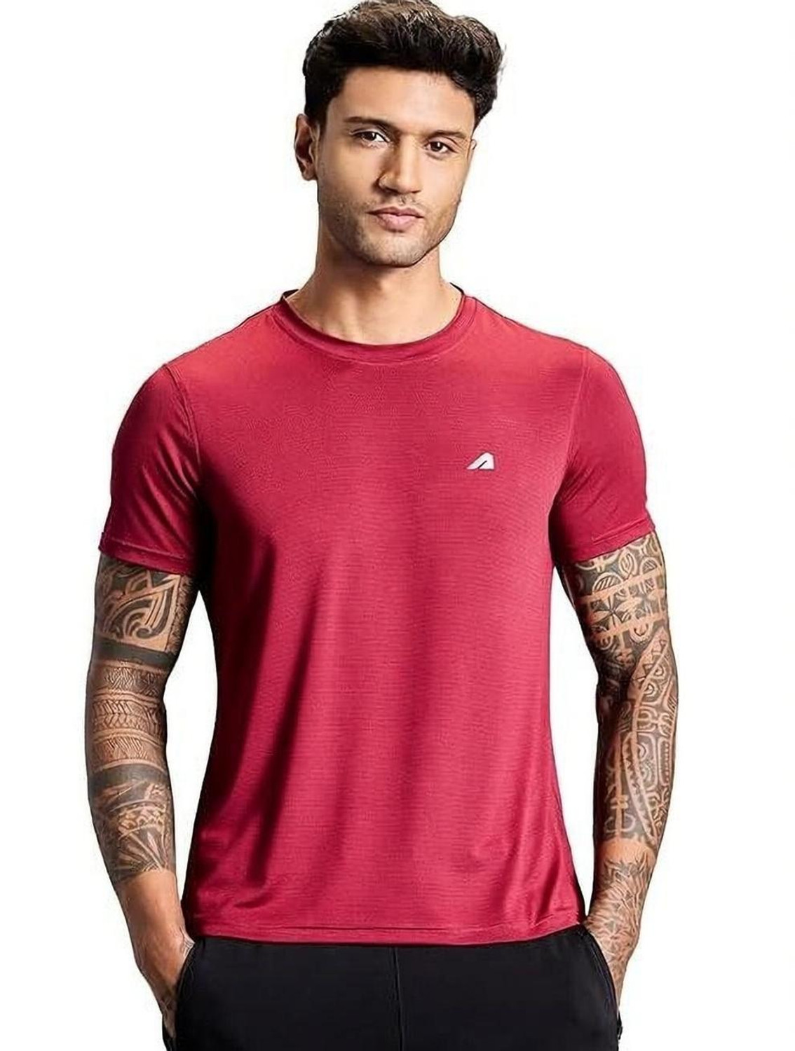 Image of Boldfit Athleisure Solid Men Round Neck Red T-Shirt