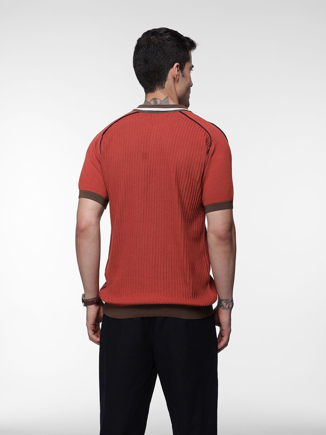 Image of French Connection Self Design Men Polo Neck Red T-Shirt