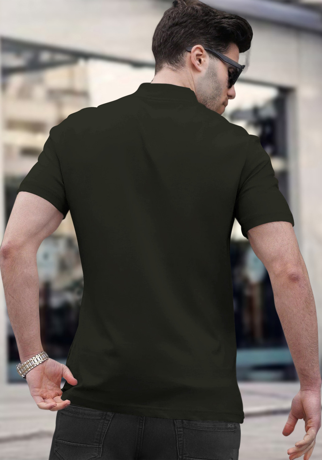 Image of TRIPR Solid Men Henley Neck Dark Green T-Shirt