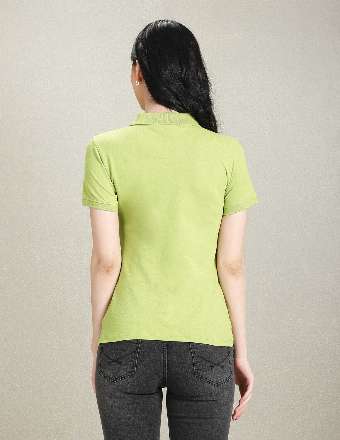 Image of U.S. POLO ASSN. Solid Women Polo Neck Green T-Shirt