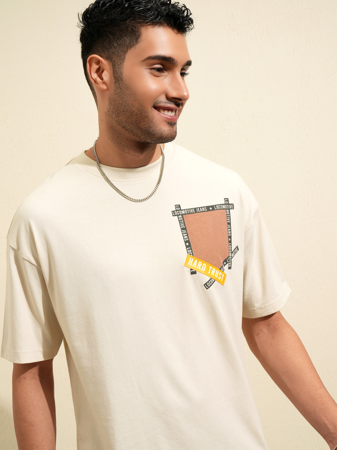 Image of LOCOMOTIVE Printed Men Round Neck White T-Shirt