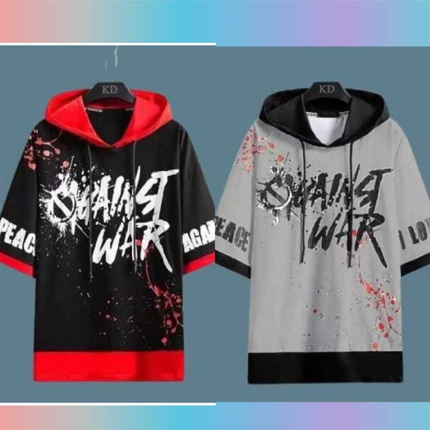 Image of bedreamit Printed Men Hooded Neck Black, Grey T-Shirt
