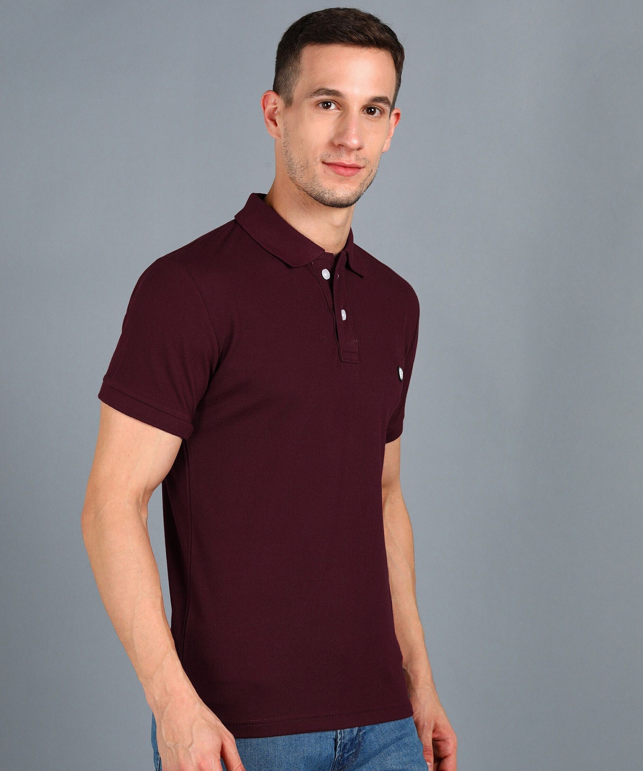 Image of Alan Jones Solid Men Polo Neck Maroon T-Shirt