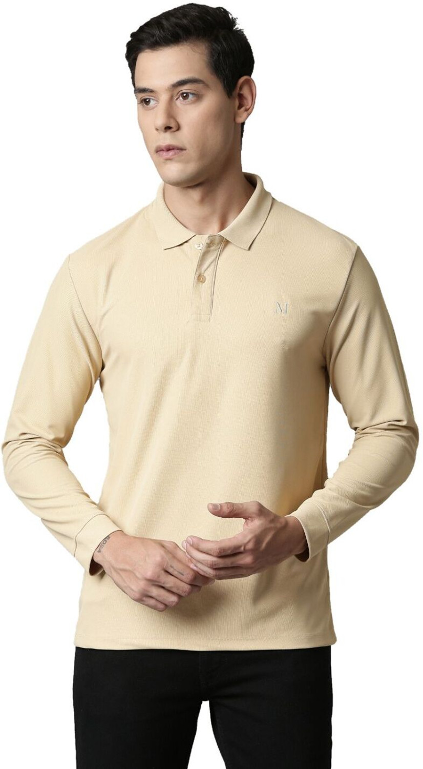 Image of MaxzoneEcommerce Solid Men Polo Neck Beige T-Shirt