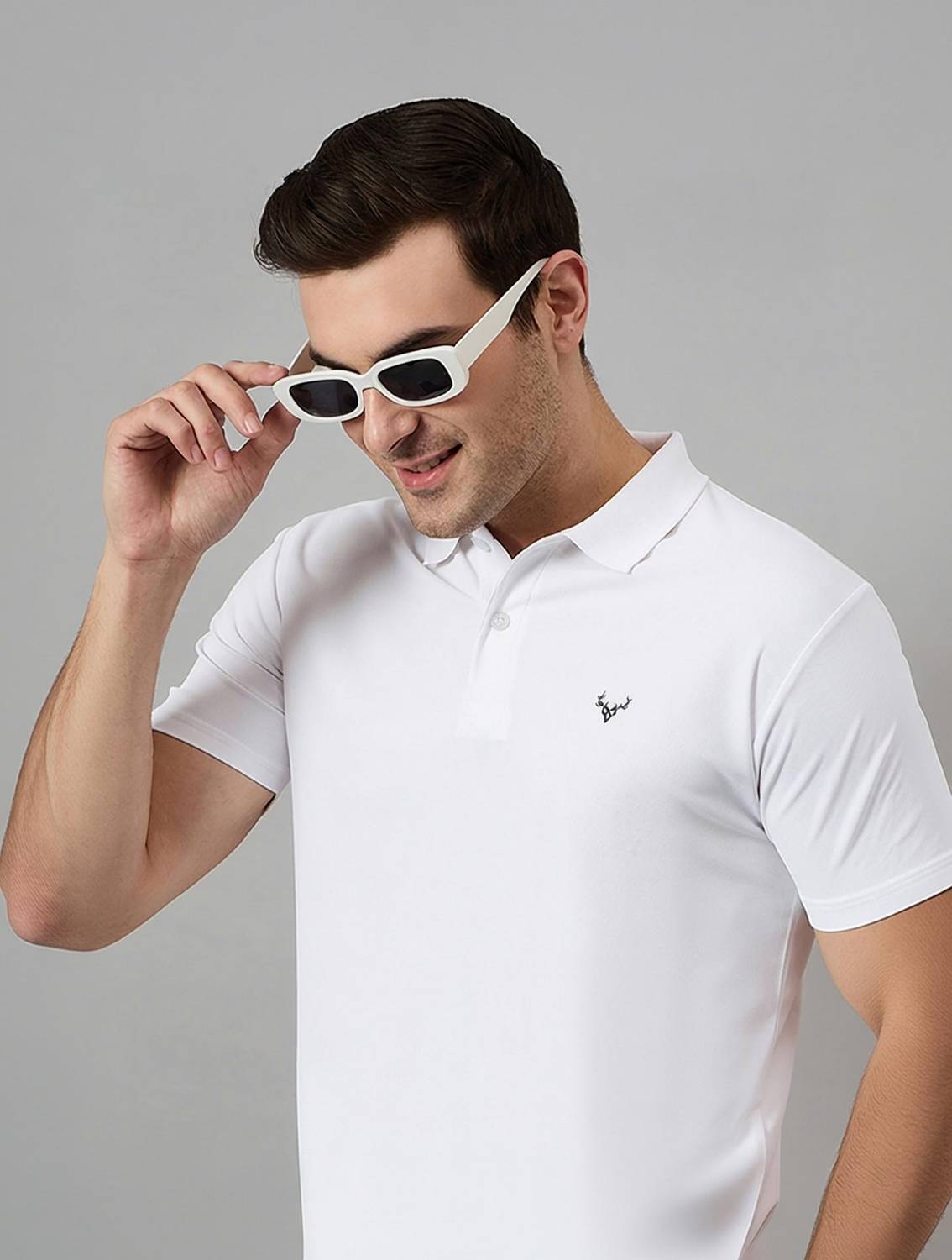 BRONATION Solid Men Polo Neck White T-Shirt