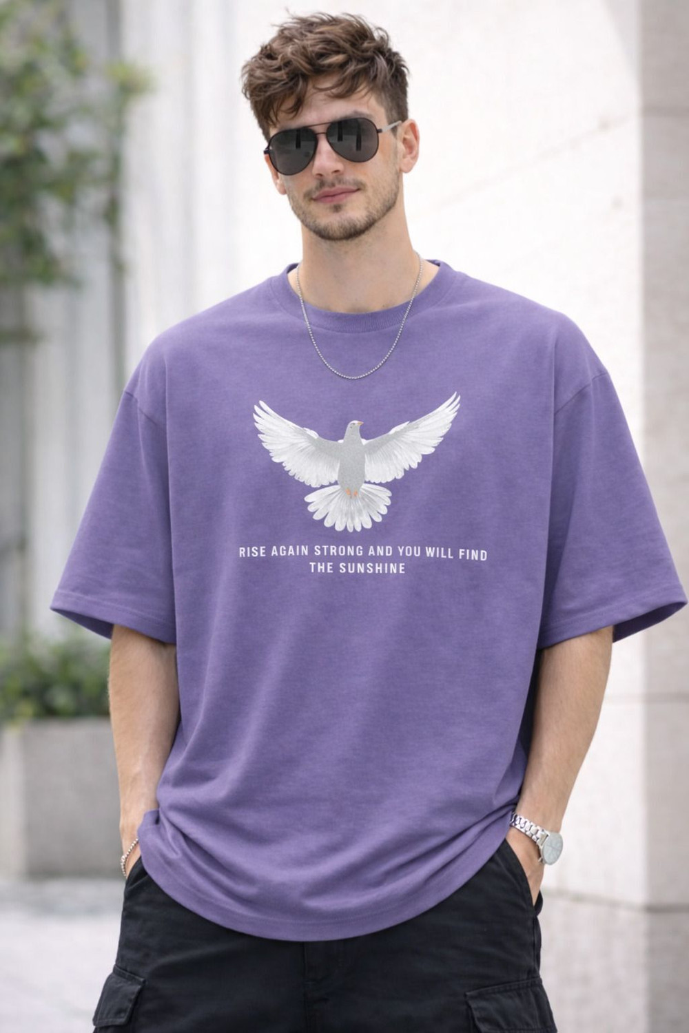 Image of PATOIS Graphic Print Men Round Neck Purple T-Shirt