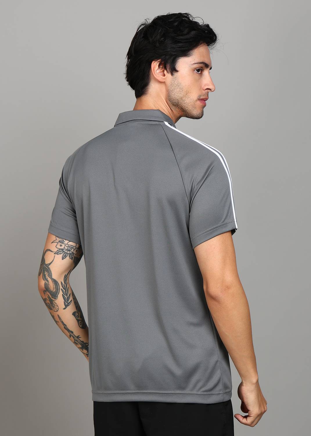 ADIDAS Men Grey Polo Neck T-Shirt - Image 4