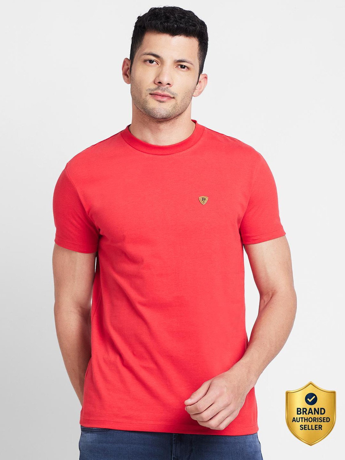 Image of BEING HUMAN Solid Men Round Neck Red T-Shirt