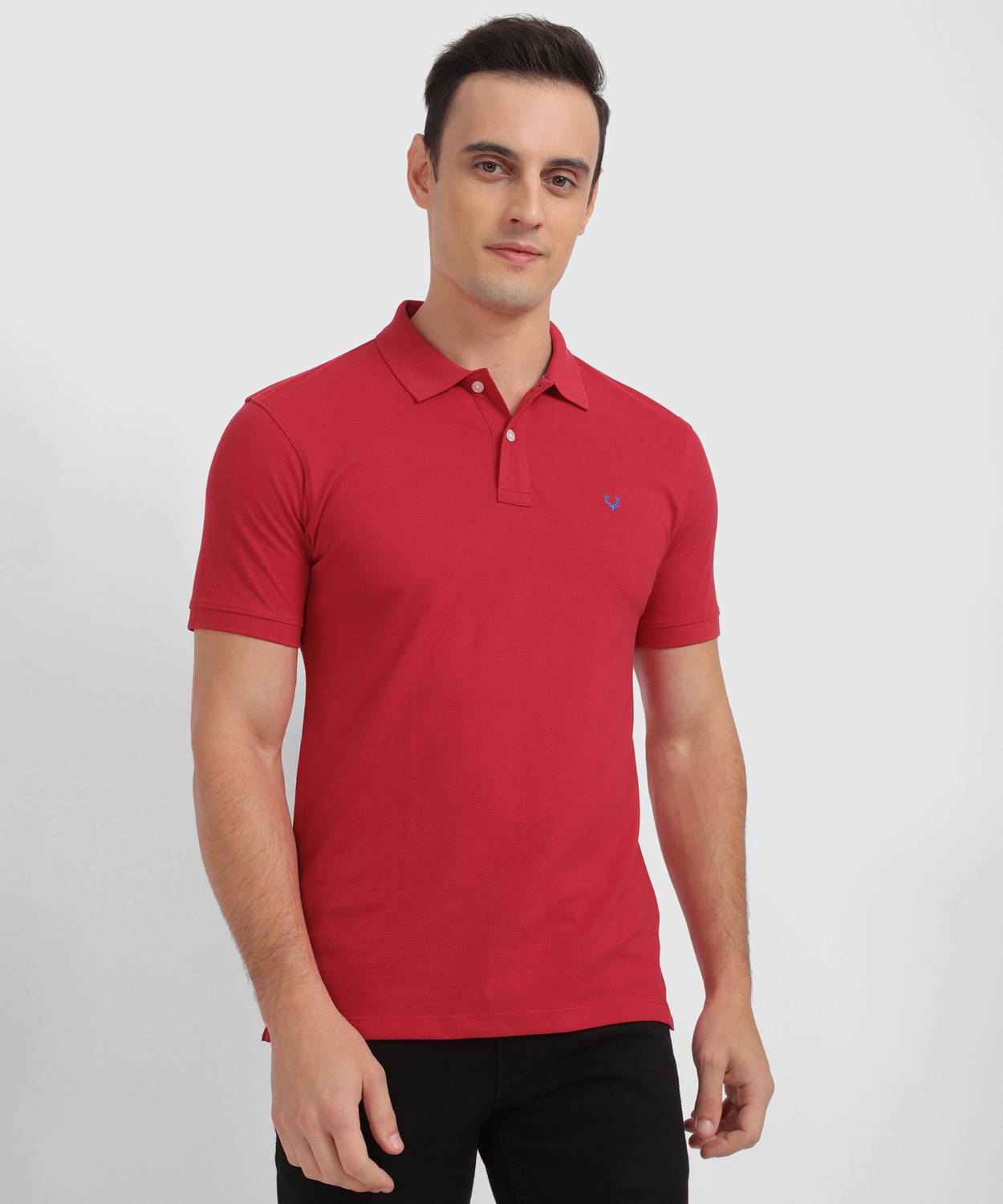 Allen Solly Men Solid Polo Neck Cotton Blend Red T-Shirt
