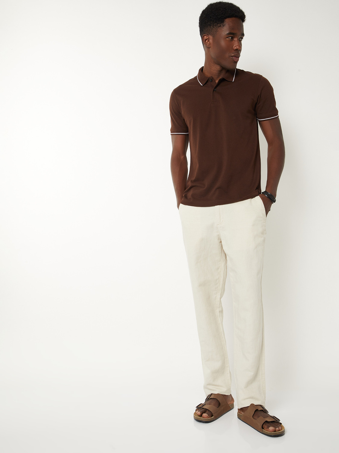 Image of MAX Solid Men Polo Neck Brown T-Shirt